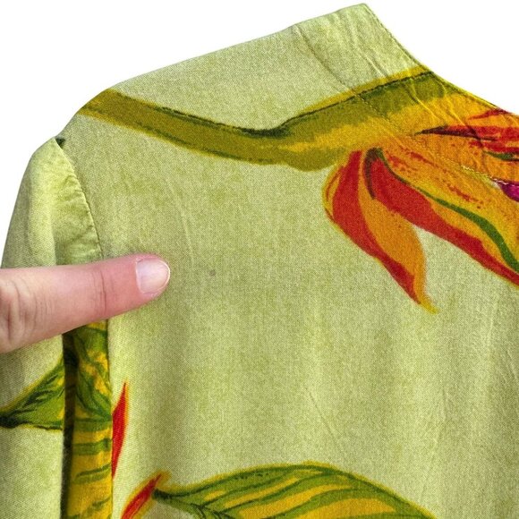 La Cera Vintage Womens V Neck Bird of Paradise Floral Mumu Day Maxi Dress L - Picture 3 of 10